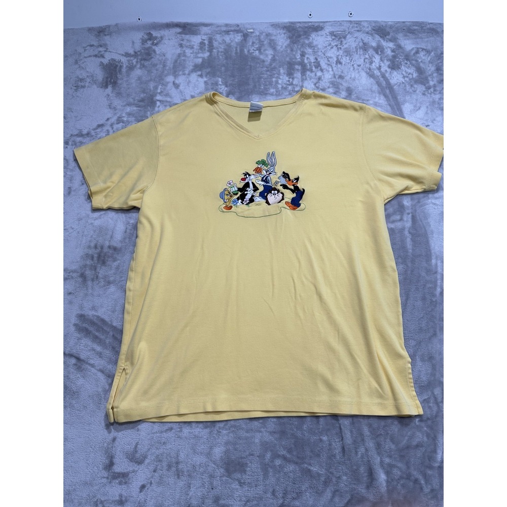 Vintage Warner Bros Looney Tunes T-Shirt Men's XL Yellow Embroidered Rare EUC